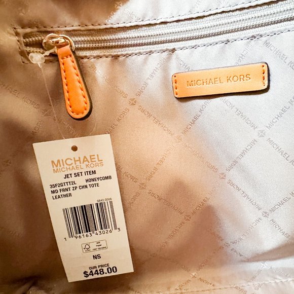 Michael Kors Jet Set Item Medium Pocket Front Chain Tote Bag Honeycomb - Picture 9 of 10